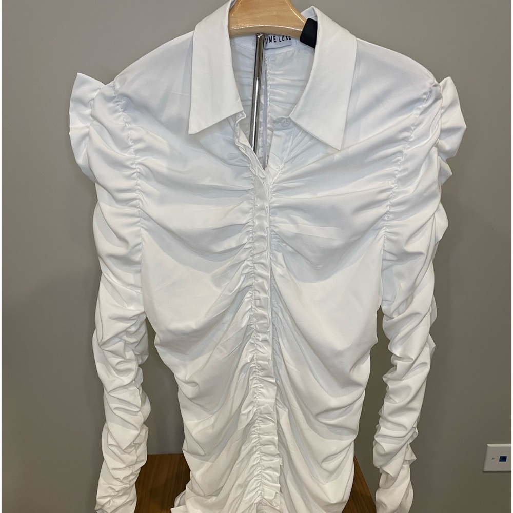 Extreme ruched shirtdress / tunic in White